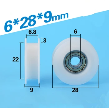 5 x 6*28*9m m H tipo cóncavo de nylon plástico pom polea 696zz rodamientos para impresora 3D forrado de goma de la rueda