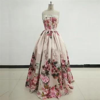 JaneVini Damas Dubai Impresión Floral Vestido De Arabia Saudita Con Cuentas Vestidos De Dama De Honor Largo Patrón De Flores De Raso Vestido Formal 2018