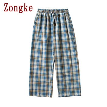 Zongke Recta Pantalones de Hombre En Una Jaula de Streetwear Cuadros Pantalones de los Hombres la Ropa de Corredores de los Hombres Pantalones de Harajuku Pantalones 3XL 2021 Nuevo