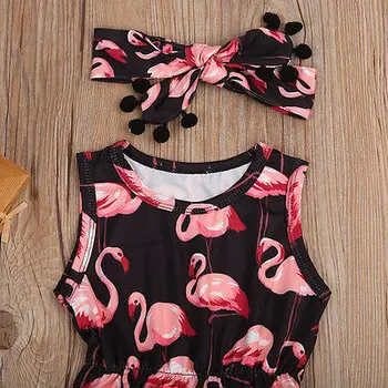 0-24M Flamingo de Impresión de ropa de Bebé Recién nacido Bebé Niñas sleevless Mono Sunsuit Trajes