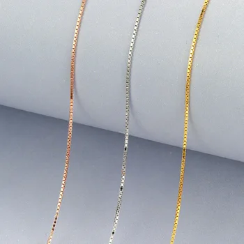 0.7 mm de ley Maciza Astilla Caja de Collar de Cadena de Oro Blanco, Oro Amarillo y Oro Rosa de Color Brillante para Siempre
