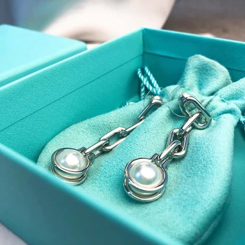 1:1 Original Elegante de Nueva York espíritu femenino S925 cadena de plata de ley Y exquisitos pendientes de perlas para las marcas de Lujo de la Joyería
