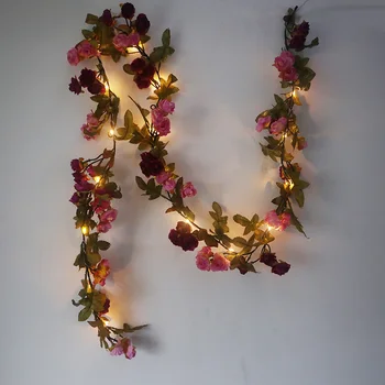 1.7 M de la pequeña rosa de la flor de la batería cable de Cobre LED de hadas cadena de luces de navidad Encendidas Garland de la boda decoración de la fiesta
