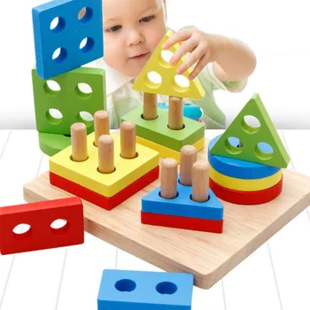 1 Conjunto de Bebé de los Niños de Madera Montessori, Juguetes Educativos para los Niños el Desarrollo del Cerebro de Matemáticas Juguete de Inteligencia de Geometría de la Junta de Puzzles