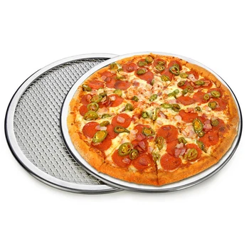 10/12/14 pulgadas Redondo de Aluminio Inconsútil de la Pizza Pantalla antiadherente para Hornear Bandeja para hornear Pizza Pan