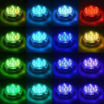 10 leds RGB LED Sumergible Luces bajo el agua con el Hierro de la prenda Impermeable IP68 Jarrón de la Lámpara de Funcionamiento de la Batería Piscina Luces de la Noche