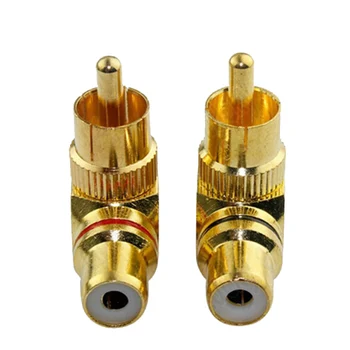 10 piezas de Alta Calidad de Oro de la RCA de ángulo recto del conector de los adaptadores de enchufe macho a hembra codo de 90 grados
