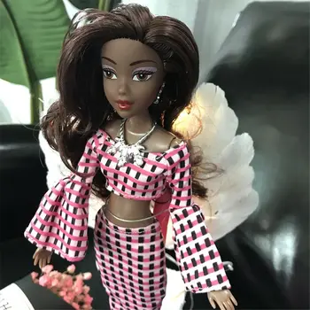 10 piezas de Juguete muñeca Africana Americana Muñeca Accesorios de las Articulaciones del Cuerpo Puede Cambiar la Cabeza de Pie se Mueva de África Niña Negra de Regalo Pretender Juguete de Bebé