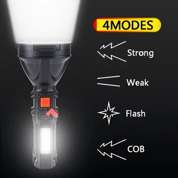 10000LM 4 Modos de Luz potente Linterna de Carga USB lámpara de flash MAZORCA de la Luz de Trabajo de 500 metros de Largo alcance linterna de mano Con Batería Incorporada