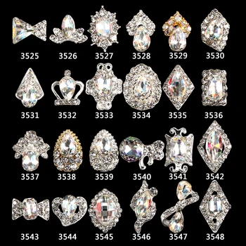 100PCS de Diamante de Cristal de Uñas Encantos de la Aleación 3D del Clavo Encanto Brillo de diamante de imitación de Uñas de Gel de Circón Piedra Manicura Herramienta 3525-3548