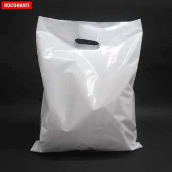 100x de Plástico de compras bolsa de regalo personalizado de la tienda de ropa minorista bolso de empaquetado de la bolsa de polietileno blanco 35x25cm
