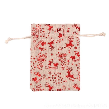 10pcs 10x14 13x18 cm impresión a color de los alces de arpillera de Navidad bolsa de regalo de la joyería bolsa de fiesta de la boda decoración de la bolsita de la bolsa de