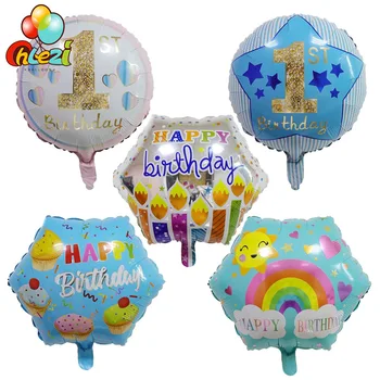 10pcs de 18 pulgadas Feliz Cumpleaños globos de papel de Aluminio hexagonal, Redondo globo de Helio de la fiesta de Cumpleaños decoración juguetes de Niños de la Ducha del Bebé Suministros