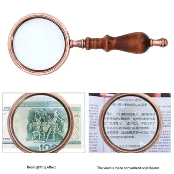 10X Lupa Retro de Mano Lupa de Mango de Madera Óptica de Vidrio de la Lupa para Leer las Monedas de Trabajos de Reparación #35