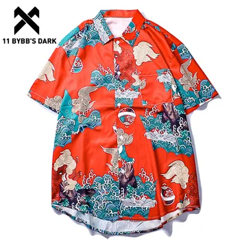 11 BYBB OSCURO DE Estilo Japonés Carta Completa de Impresión de los Hombres T Camisetas de 2019 Verano Hip Hop Casual Hawaii Camisetas de Manga Corta de Streetwear