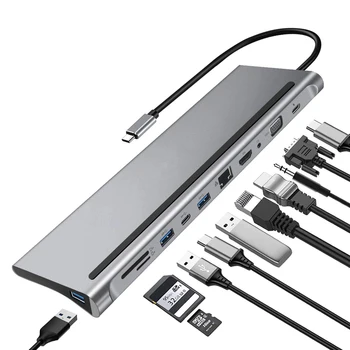11 in1 CONCENTRADOR Adaptador USB HUB de Tipo c, USB 3.0-C A HDMI compatibles con 4K SD/TF Lector de Tarjetas PD Carga Ethernet Adaptador para MacBook