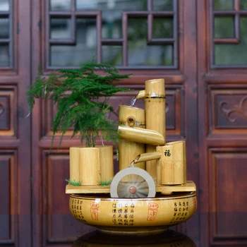 110-220V Bambú Molino de agua Ciclo del Agua de la Fuente de Escritorio de Office Bonsai Micro-paisaje Feng Shui Suerte la Decoración del Hogar, Regalos de Cumpleaños