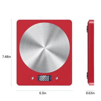 11Lb/5Kg Electrónica Digital de Cocina para la Cocción de Alimentos a Escala con Pantalla LCD,Diseño Delgado,para el Hogar,la Cocina,Regalo de Navidad-Rojo