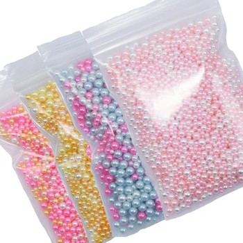 12 Colores 50g/bolsa de Mezcla de Mezcla de Color y Tamaño de Plástico, cuentas de perlas - Arte de Uñas Caviar Mirco perlas 2.5/3/4/5mm Ronda Lote de Semilla de Perlas