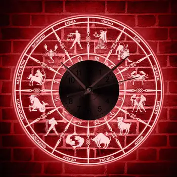 12 Signo del Zodiaco Astrológico, con iluminación LED Reloj de Pared de la Astrología de la Iluminación de la Decoración del Hogar de Acrílico del Reloj de la Pared la Luz de la Constelación de Regalo