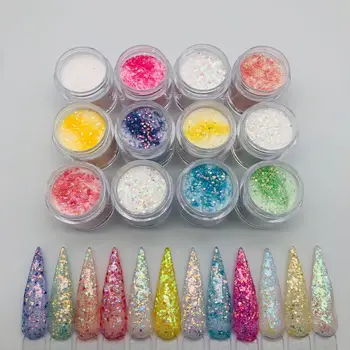 12 Tarros de Uñas Glitter Polvo de Inmersión Mixto Sinfonía de colores Pigmento Holográfica de Uñas de Arte de Polvo de Polvo de BRICOLAJE Manicura Dip Polvo BZY