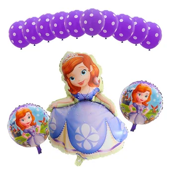 13pcs/lote 18 pulgadas ronda globos metálicos de dibujos animados de princesa Sofía globo de helio para la muchacha de los niños de la fiesta de cumpleaños de la ducha del bebé suministros