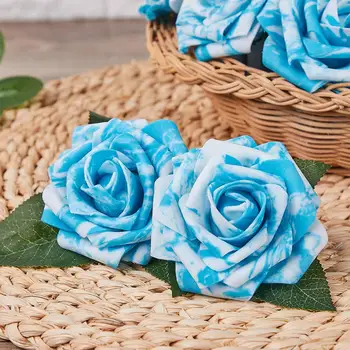 15 piezas de 8 cm de espuma de flores de la pieza de porcelana azul y blanca mini hechos a mano de satén rosa de cinta anudada apliques para la boda de la f