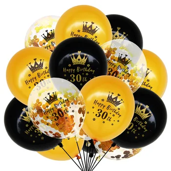 15pcs Feliz 18 Cumpleaños Globos de Kits de Oro Negro de Látex, Globos Adultos de 18 A 21 30 40 50 60 Años de Edad de la Fiesta de Aniversario de la Decoración