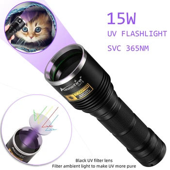 15W Lámpara Violeta 365nm Espejo Negro UV de Alta Potencia Fluorescente Detector de Dinero Linterna de Antigüedades de Identificación de la Linterna