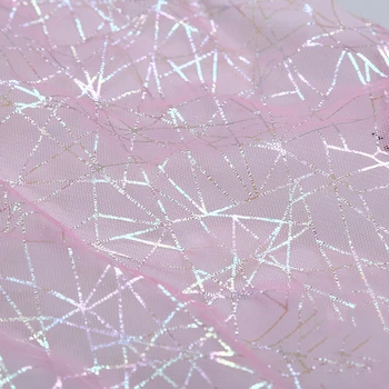 160X100cm Brillo Líneas Geométricas de Impresión de Tela de Tul de Vestido de las Niñas Vestido de Princesa hecho a Mano DIY Ropa de Tela Decoración