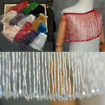 16cm de ancho pesados de la industria de vidrio vertical flecos con cuentas de encaje hecho a mano DIY vestido de novia tocado accesorios de decoración