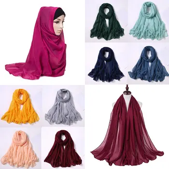 175*72cm las Mujeres de la Llanura de Gasa Bufanda Musulmana con hiyab Bufanda de Color Sólido de un pañuelo musulmán hijabs bufanda chalina Islam chales y abrigos