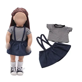 18 pulgadas de las Niñas vestido de la muñeca de la Juventud traje a rayas T-shirt + de la marina Estadounidense nacido ropa de Bebé juguetes ajuste de 43 cm de accesorios para bebé c258