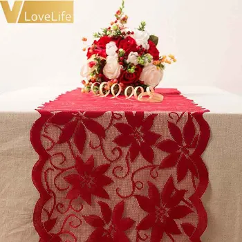 183x33cm Rojo de las hojas de Arce de la tabla de los corredores de Navidad Mantel de Encaje de Flores de la Boda de Cocina de Navidad de la Decoración del Hogar, el Óxido de las fuentes del Partido
