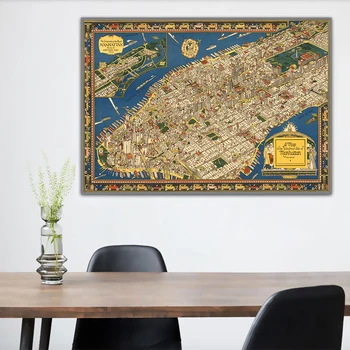 1926 Mapas de Nueva York Manhattan Mapa de la Aventura Vintage Lienzo Pinturas Retro Kraft Carteles de la Pared Pegatinas de Decoración para el Hogar de la Familia de Regalo