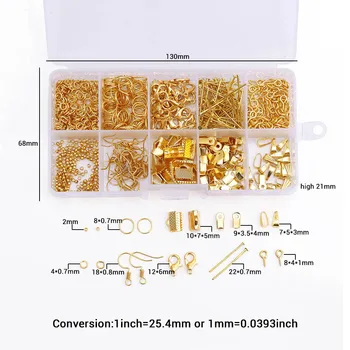 1box de Metal Accesorios de BRICOLAJE Joyas Hallazgos de Material de Perlas Aretes de Gancho Salto Anillo de Gancho de la Clavija de Caja Fija para la Fabricación de Joyas Kit de Suministros