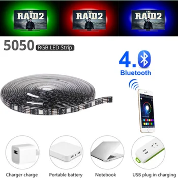 1pc Bluetooth LED RGB Luz de Tira de SMD5050 0.5/1/2/3/4/5M Diodo de Cinta Flexible Neon Ledstrip de la Cinta de la Tira del LED USB 5V TV luz de fondo