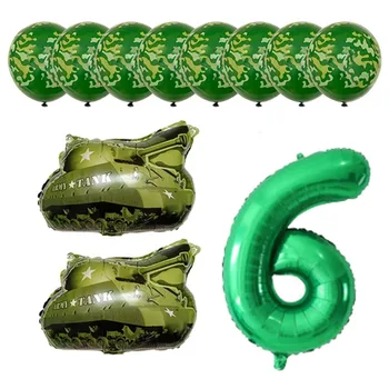 1set 12 de Camuflaje de látex, globos Tema Militar de Combate del Tanque de Policía de Juguete de papel de Aluminio de la Bola Azul Verde Impreso Ballon Parte de la Decoración