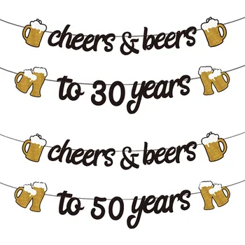1Set Adulto Feliz Cumpleaños Oro Negro Banner Saludos Cervezas 21 30 40 50 60 años Banners Cumpleaños 30 40 50 Parte de la Decoración Bunting