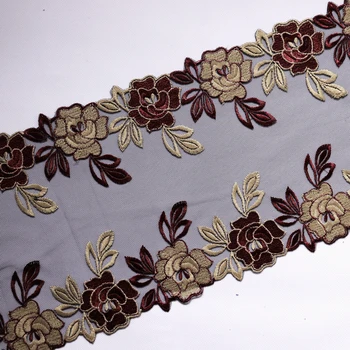 1Yard 21cm Ancho de Doble Filo Bordado Floral de Encaje de Tul de Encaje de tela Blanco Negro Suave Malla de lencería Vestido de Decoraciones