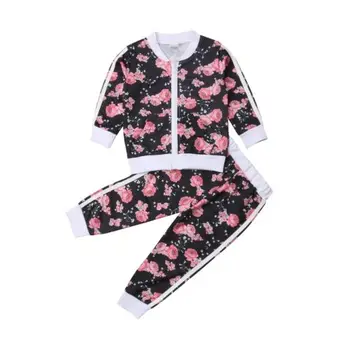 2-7Years niño de Niño Niña Floral cierre de Cremallera Tops Pantalones de Chándal de Sportswear Trajes Pijama