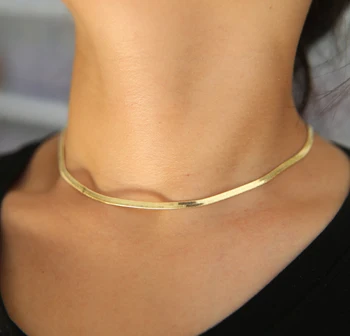 2 colores Planos Gargantilla Collar Collar de Cables para las mujeres hombre delicado de la joyería de la longitud de 30+8cm extender simple partido del collar de la cadena de