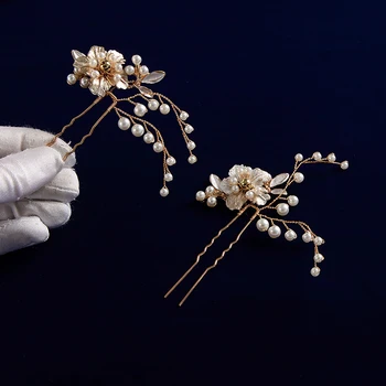 2 pics Elegante de Oro Novias Horquillas de Cristal de la Flor de Mujer Hairgirps de diamante de imitación de Pelo de Palos de la Boda Accesorios para el Cabello