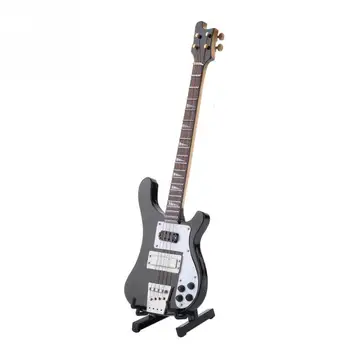 20 cm Negro Mini Guitarra Bajo Modelo en Miniatura con el Soporte y el Caso de Instrumentos Adornos de Regalo para el Hogar Casa Musical Decoración