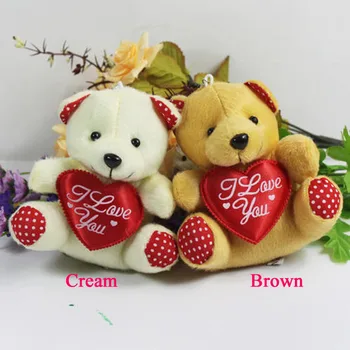 20 pcs/lot venta caliente 11cm mini oso de peluche juguetes con el corazón(beige, marrón), turístico mayorista sutffed oso juguetes, 2 colores a elegir t