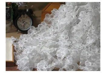 20 Pcs/Lote de Organza bordado de encaje parche de encaje de la ropa en 3D Abalorios de flores de la boda vestido de bricolaje apliques blancos SM583