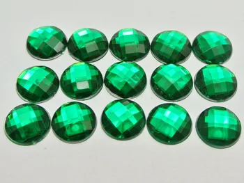 200 Verde de Acrílico de las planas de imitación de diamante Facetado con piedras Redondas de 12 mm Sin Agujero