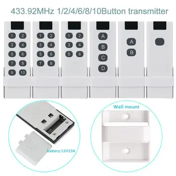 200M 433Mhz universal de control remoto inalámbrico, 1/2/4/6/8/10 botones, montado en la pared, puede controlar KTNNKG receptor del mando a distancia.