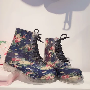 2017 nuevas mujeres Floral Martin botas de lluvia mujer de moda botas cortas antideslizante antideslizante confortable, con gran tamaño de zapatos de agua