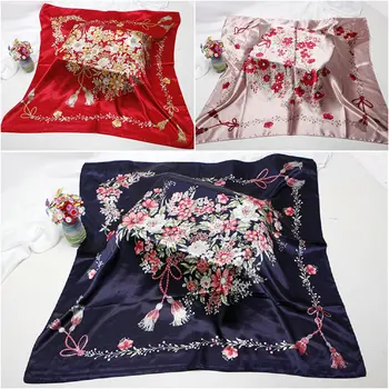 2019 de Lujo Bufanda Para las Mujeres de la Impresión Floral de Seda de Satén Hiyab Bufandas Mujer de 90 cm*90 cm Pañuelo Cuadrado de la Diadema de Bufandas Para Damas